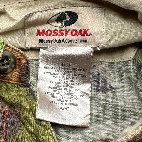 Mossy Oak Vapor-Tec Tree Camouflage Button Up Long Sleeve Shirt Mens Large Camo - Picture 2 of 11